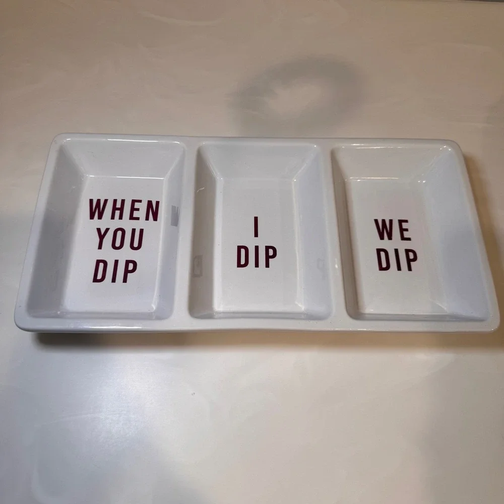 When You‎ Dip I Dip We Dip Divided Serving Tray White Ceramic Party Platter
